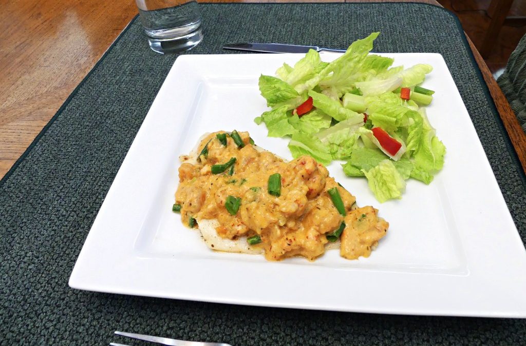 Flounder with Cajun Crawfish Topping